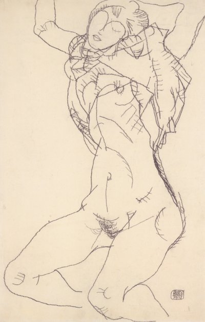 Mezzo nudo sdraiato con braccia alzate da Egon Schiele